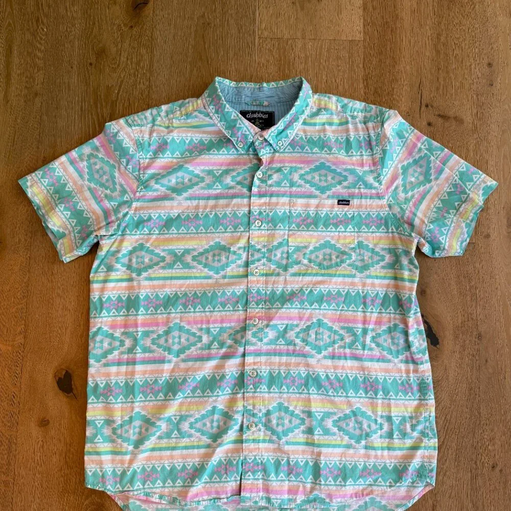 Mens Chubbies En Fuego Aztec Short Sleeve Button Up Shirt XL - Picture 2 of 6